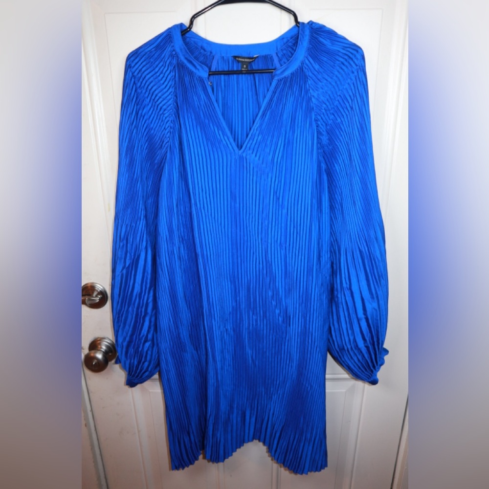 Banana Republic Cobalt Blue dress Accordion Pleats Balloon Sleeve SIZE SMALL